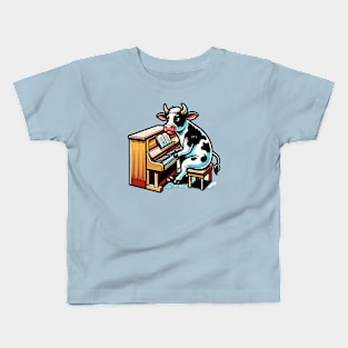 Cow Playing the Piano Kids T-Shirt